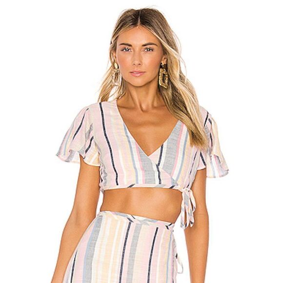 Majorelle Revolve Cropped Flutter Sleeve Wrap Top L NEW - Picture 1 of 7